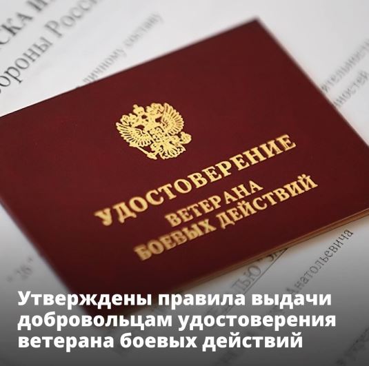 Утверждены правила выдачи добровольцам удостоверения ветерана боевых действий