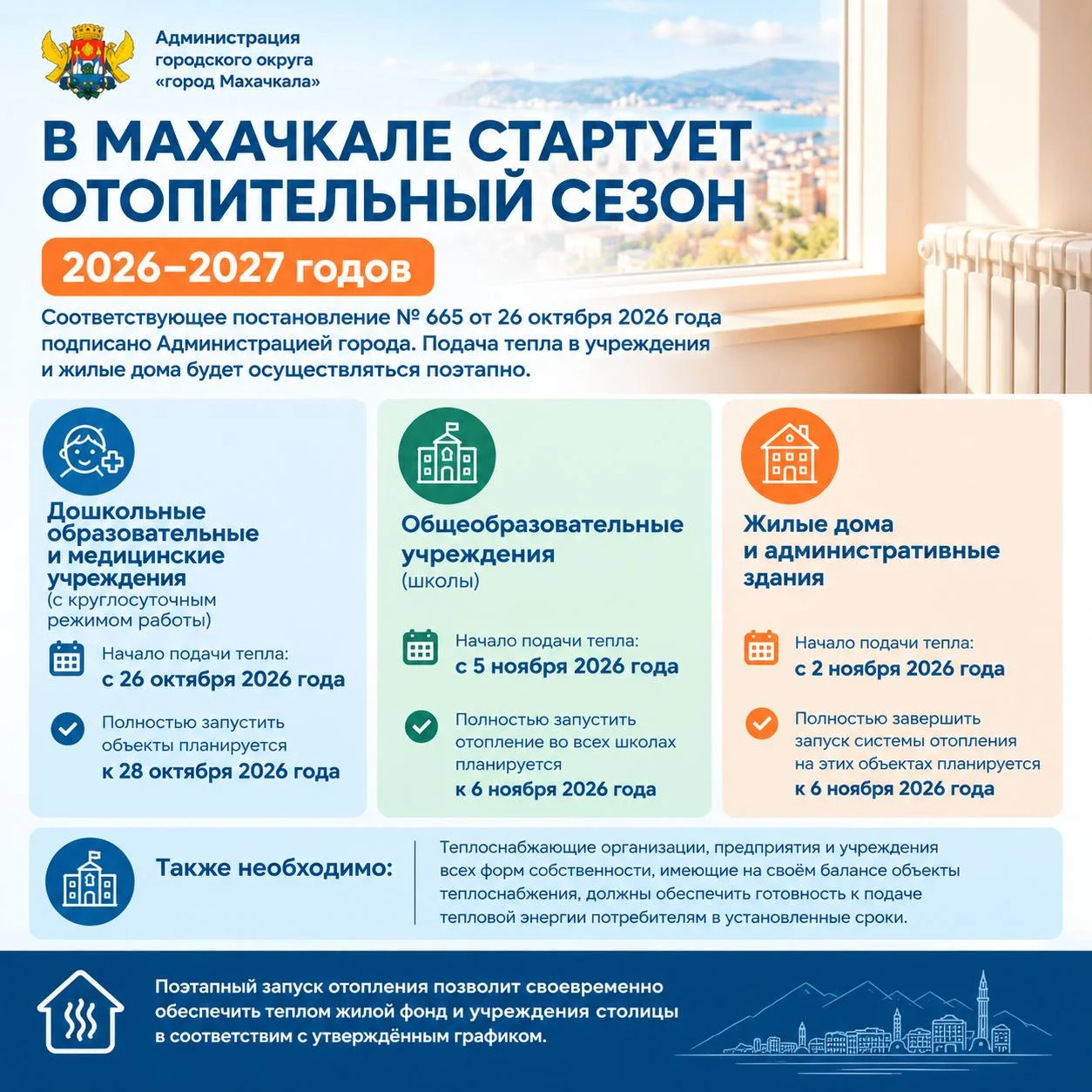 В Махачкале утвердили график подачи отопления на сезон 2026–2027 годов