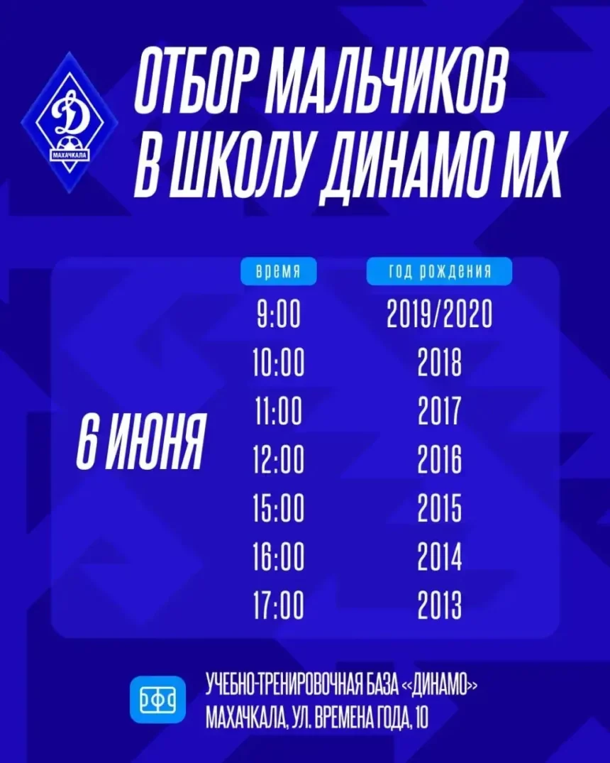 В Махачкале пройдут просмотры юных игроков в футбольную школу «Динамо»